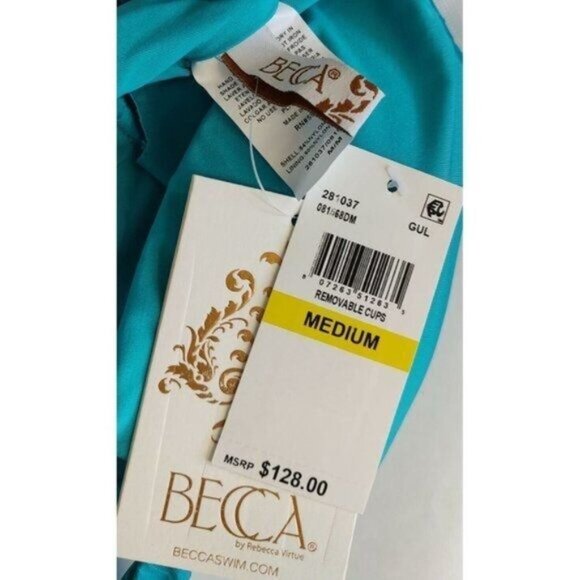 BECCA One-Piece Swimsuit M High Neck Plunge Cut Out Gulf Blue Vibes Tessa - Picture 7 of 8